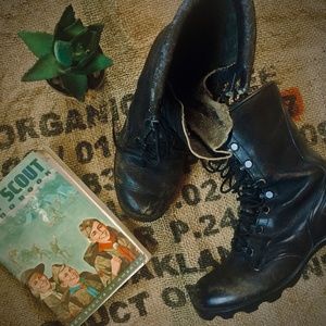 VTG Distressed Black Leather Combat Boots